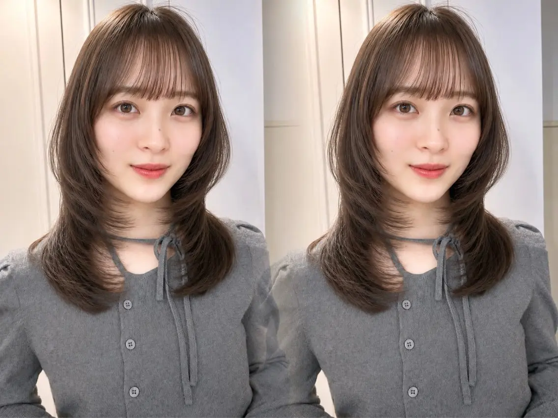 セミロング カット ヘアカラー MOE レイヤー/新宿三丁目のヘアスタイル