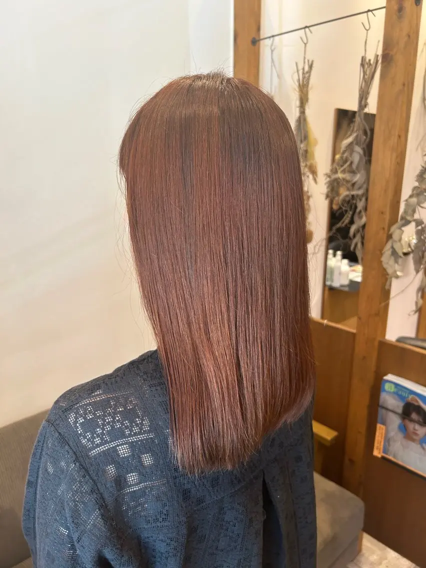 ミディアム カラー ブラウンカラー オレンジ オレンジブラウン トリートメント 田中 琴鈴のヘアスタイル