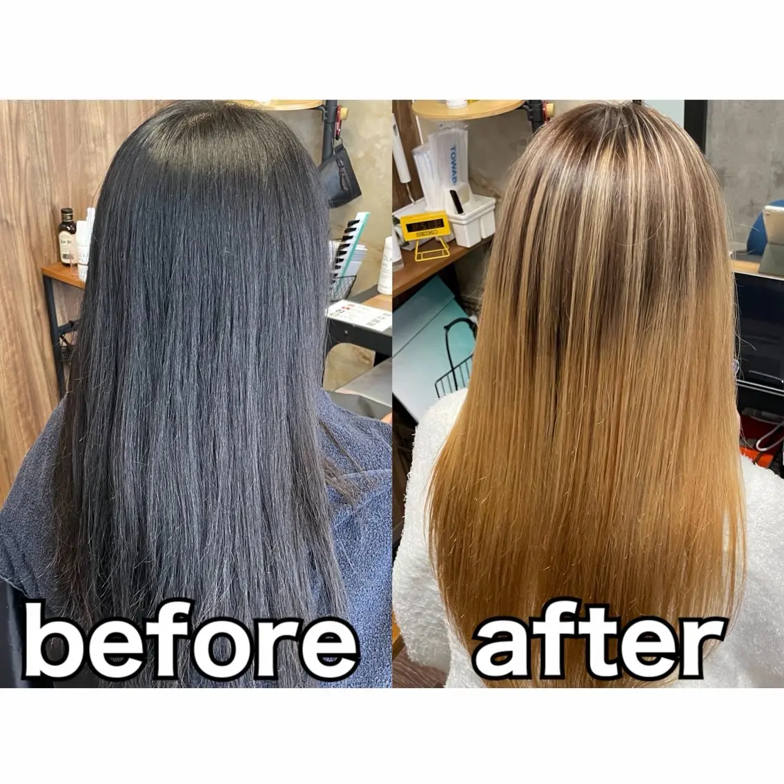 セミロング カラー バレイヤージュ 髪質改善 レイヤーカット トリートメント 酸熱トリートメント カット ヘアカラー トリートメント Lull1人美容室 イージーパーマのヘアスタイル