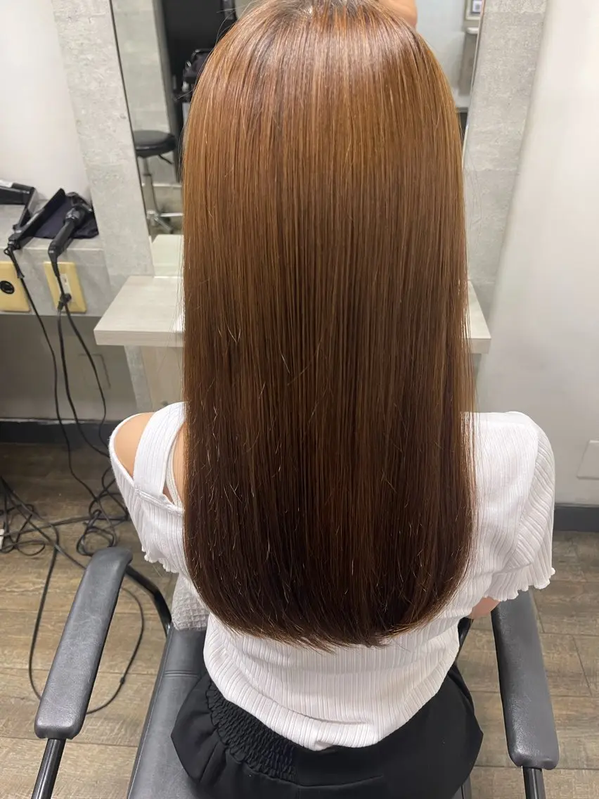 ロング カラー パーマ 縮毛矯正 Anju／ 小顔カットのヘアスタイル