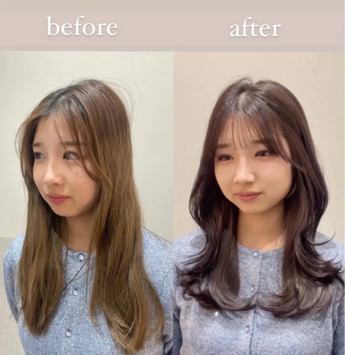 セミロング ハイレイヤー 韓国風ヘア レイヤーカット ワイドバング カット ヘアカラー トリートメント ❤︎︎韓国ヘア❤︎︎ 𝑺𝒉𝒊𝒉𝒐のヘアスタイル