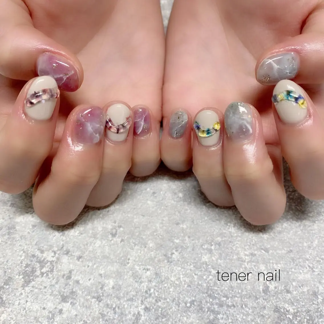 ネイル アートネイル クリアネイル 大理石ネイル(マーブル) ぷっくりネイル テネルネイル tener nailのネイルデザイン