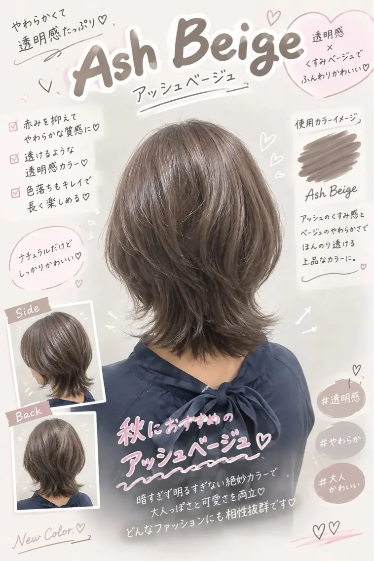 ミディアム カラー アッシュ アッシュグレー アッシュグレージュ ブラウンカラー 透明感カラー 🫧おおにし みか🫧のヘアスタイル