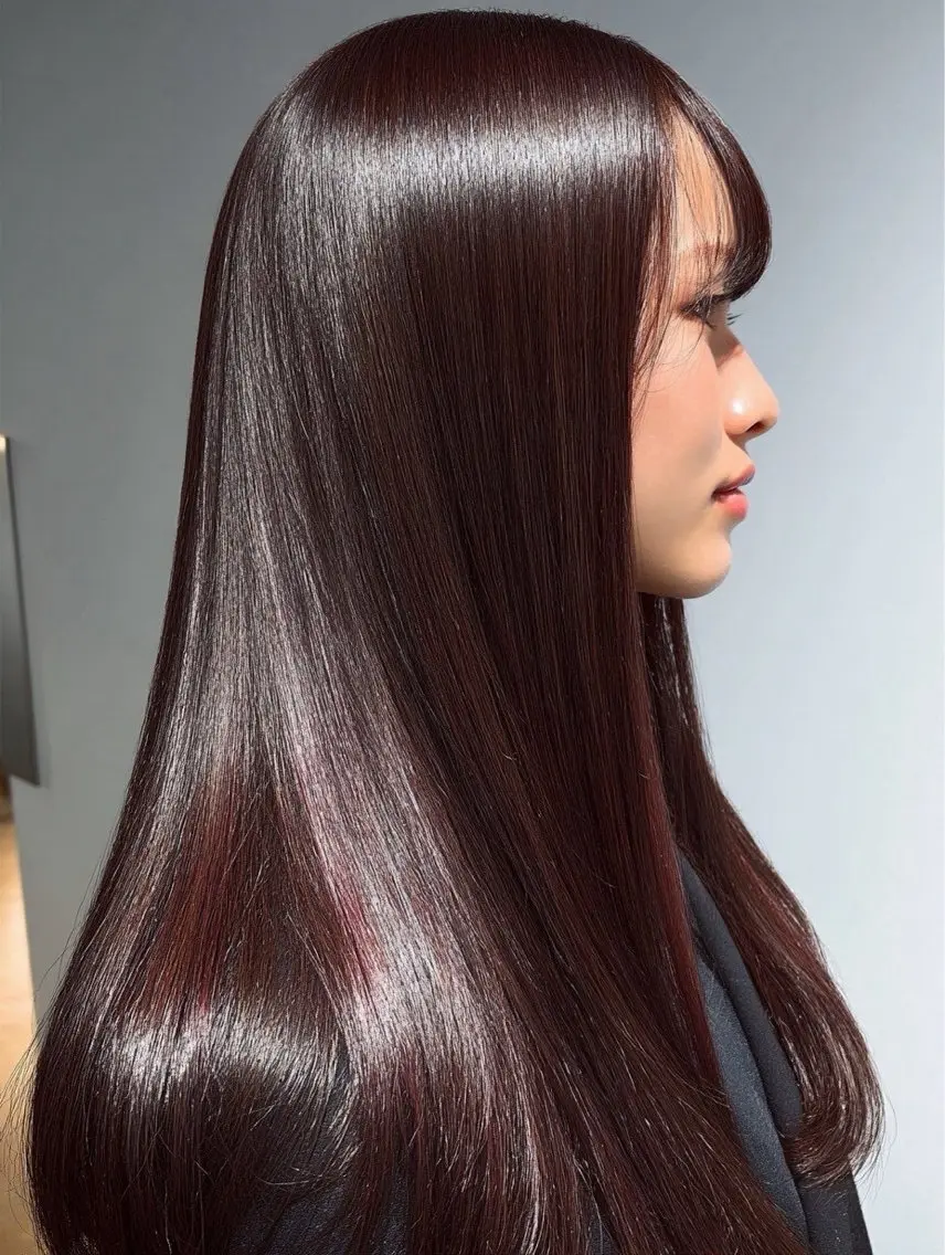 ロング 縮毛矯正 絶対綺麗な暖色カラー 🎯あります✨増渕✨のヘアスタイル