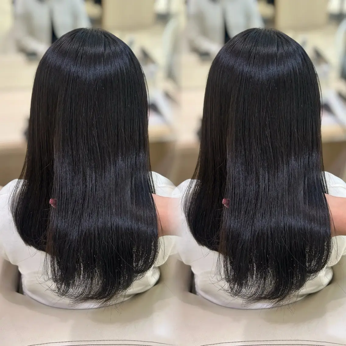 セミロング カラー グレージュ ヘアカラー トリートメント ヘアセット ベージュ/つや/ レイヤー/ゆいなのヘアスタイル