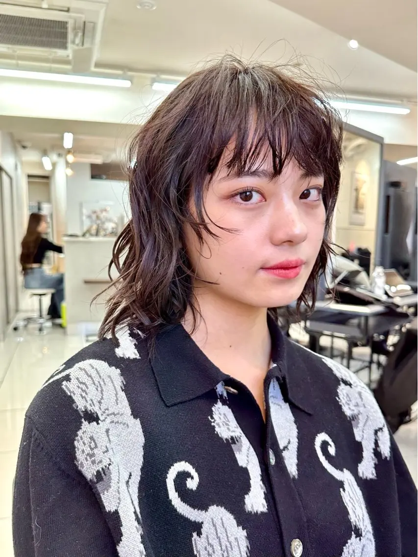 ミディアム カラー パーマ パーマウルフショート 濱田匠のヘアスタイル