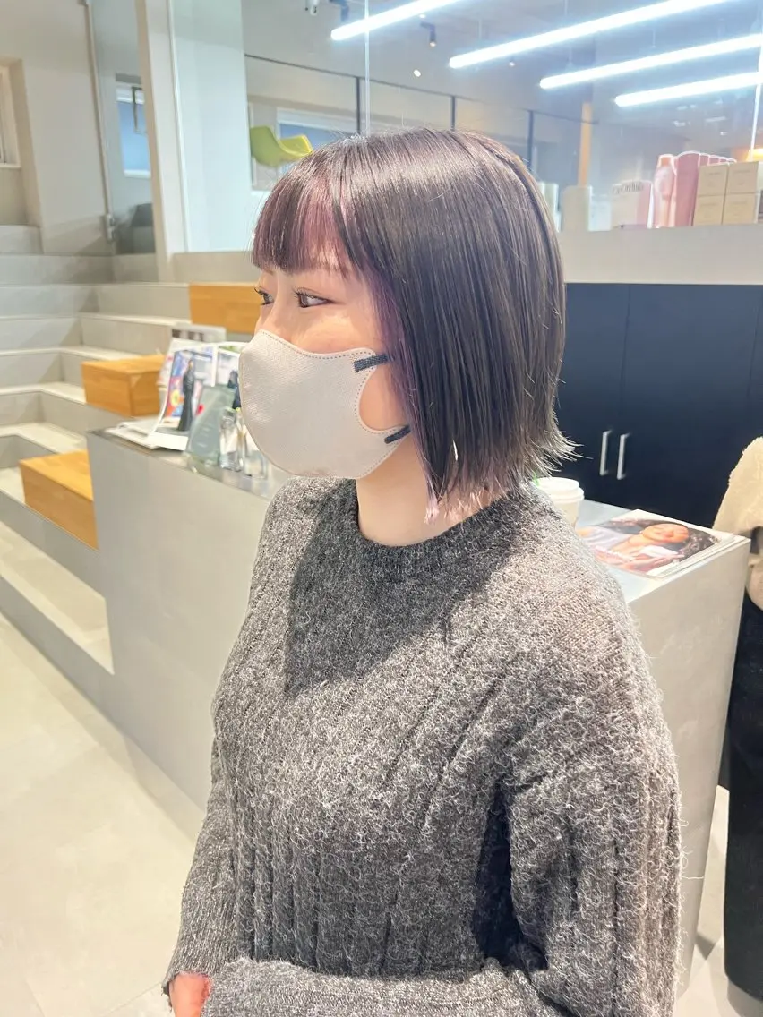 ショート カラー ミストバング ダークグレー ダークグレージュ グレージュ カット ヘアカラー トリートメント 吉沢遣人/レイヤー 艶カラー/抜け感のヘアスタイル