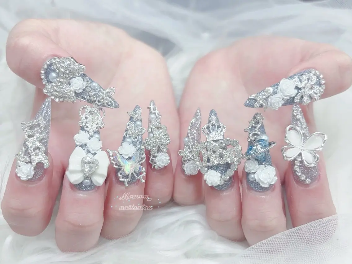 ネイル 成人式 マグネットネイル 大理石ネイル(マーブル) リボン 夏ネイル ハンドネイル MoMoA Nail ネイル長さ出し専門店のネイルデザイン
