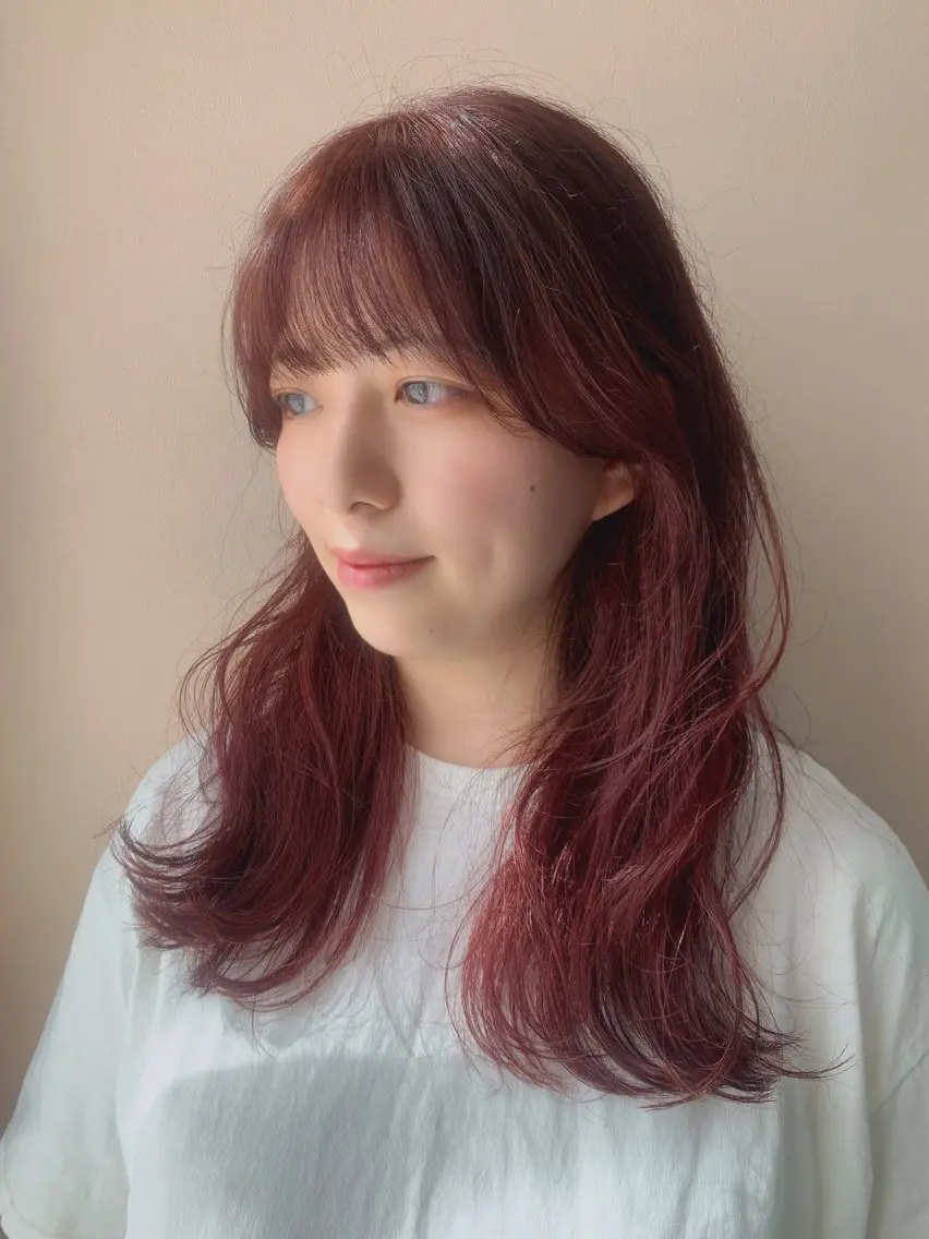 ロング カラー ブリーチ ダブルカラー ブリーチなしカラー レッドカラー カット ヘアカラー トリートメント hubhair レイヤー/透明感のヘアスタイル