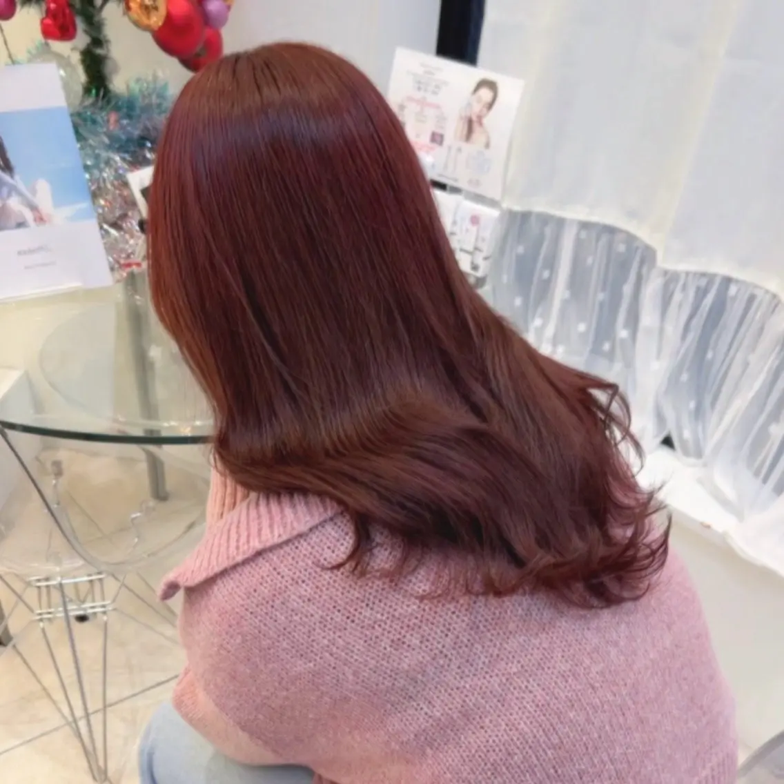 ミディアム カラー ブリーチ ブリーチなしカラー レッドカラー トリートメント mei 撮影モデル募集中!のヘアスタイル