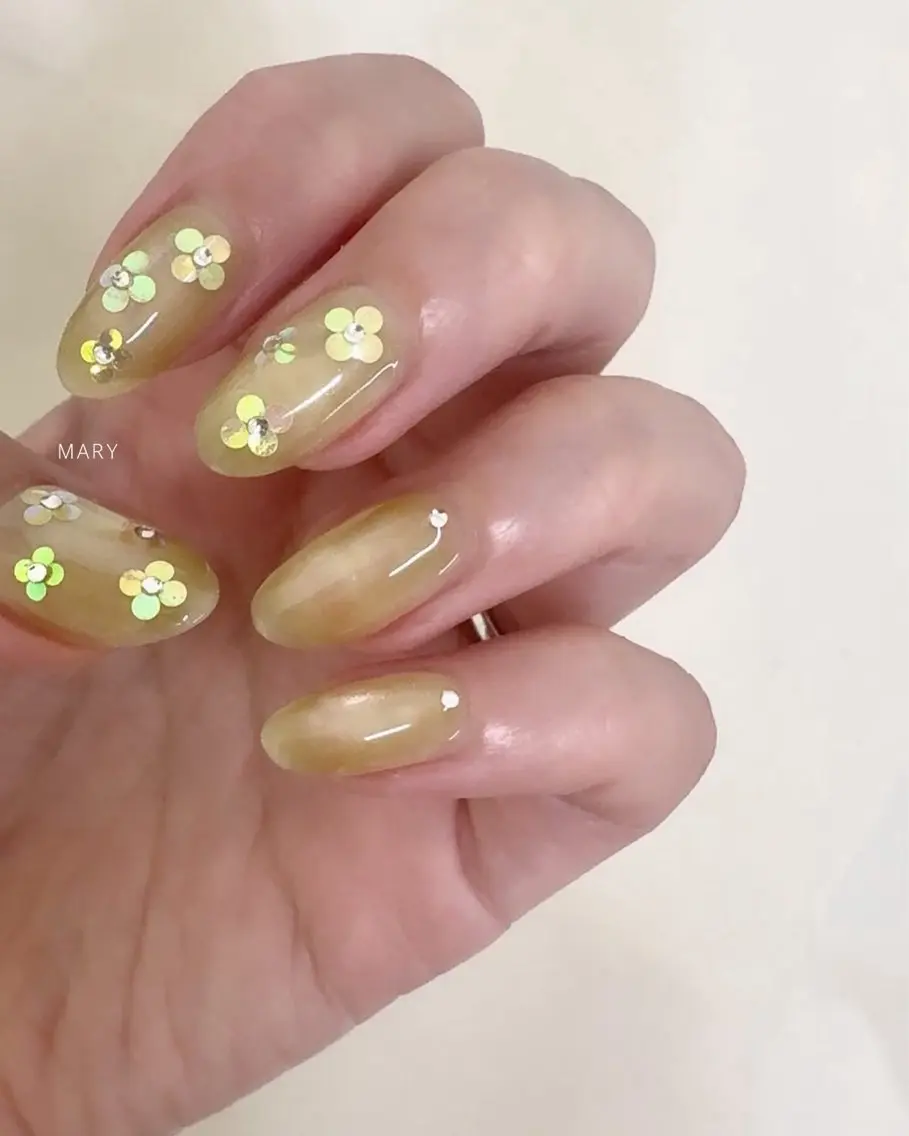 ネイル フラワーネイル ホログラムネイル キラキラネイル マグネットネイル ハンドネイル Mary nail .narumiのネイルデザイン