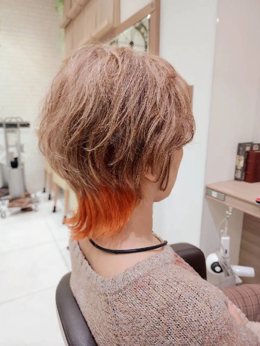 ショート カラー ベージュカラー ブリーチ デザインカラー オレンジ ショートヘア カラー特化🔥中村 和貴<Ash津田沼>のヘアスタイル