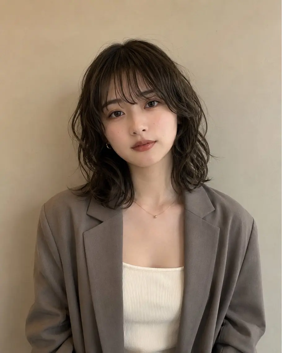 ミディアム パーマ カット パーマ レディースパーマ /似合わせカット🌿のヘアスタイル