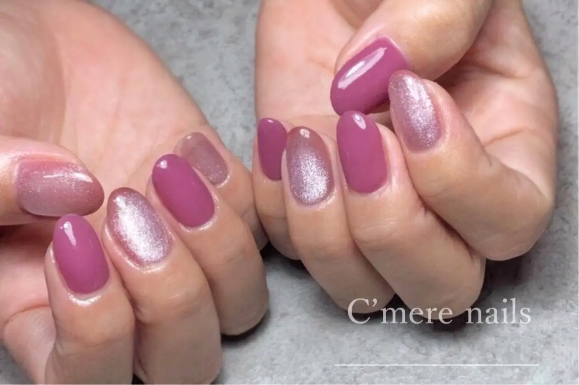 ネイル マグネットネイル ピンク ハンドネイル nouva nailsのネイルデザイン