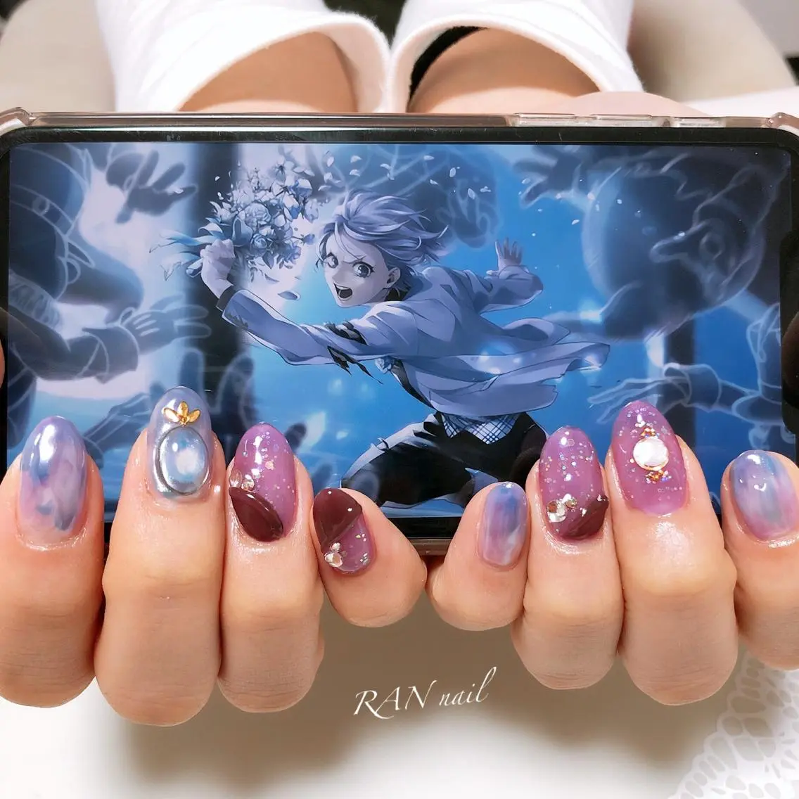 ネイル ブルー ボルドー パープル 冬ネイル ハンドネイル フットネイル RAN nailのネイルデザイン