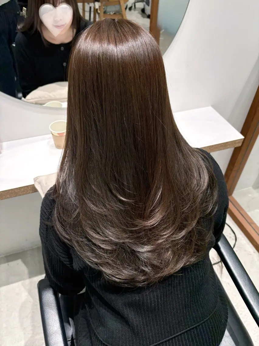 ロング カラー カット ヘアカラー トリートメント 優姫/韓国レイヤー /透明感カラーのヘアスタイル