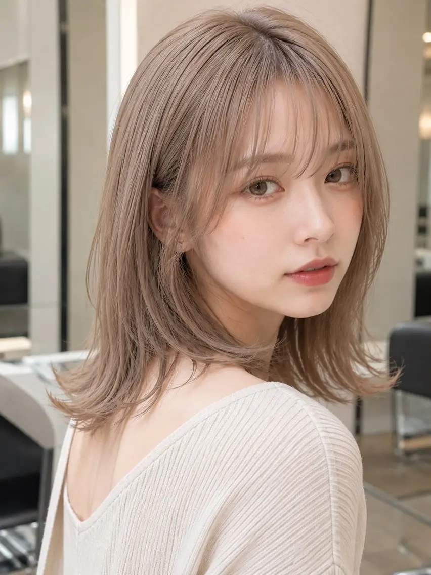 セミロング カラー ベージュカラー ブリーチ 透明感カラー ミルクティーベージュ ヘアカラー トリートメント EARTH 榎本のヘアスタイル