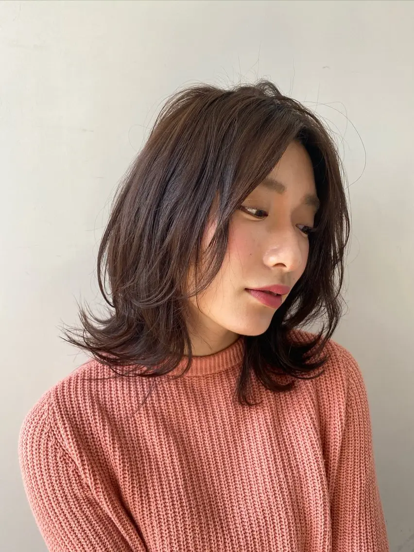 ミディアム レイヤーカット ボブ、縮毛矯正👑 心斎橋/高城涼也のヘアスタイル