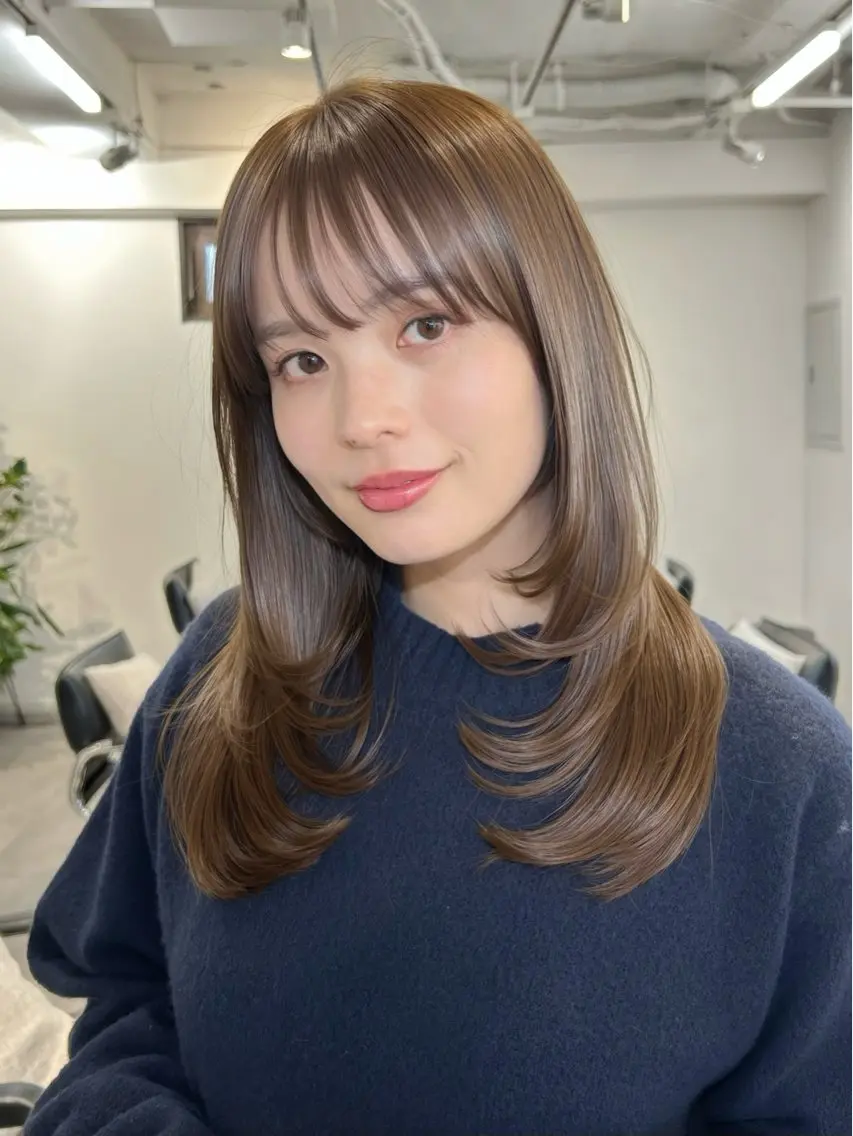 ミディアム カラー ミディアムレイヤー レイヤーカット カット ヘアカラー 池袋/小顔レイヤー/ 顔まわり/taigaのヘアスタイル