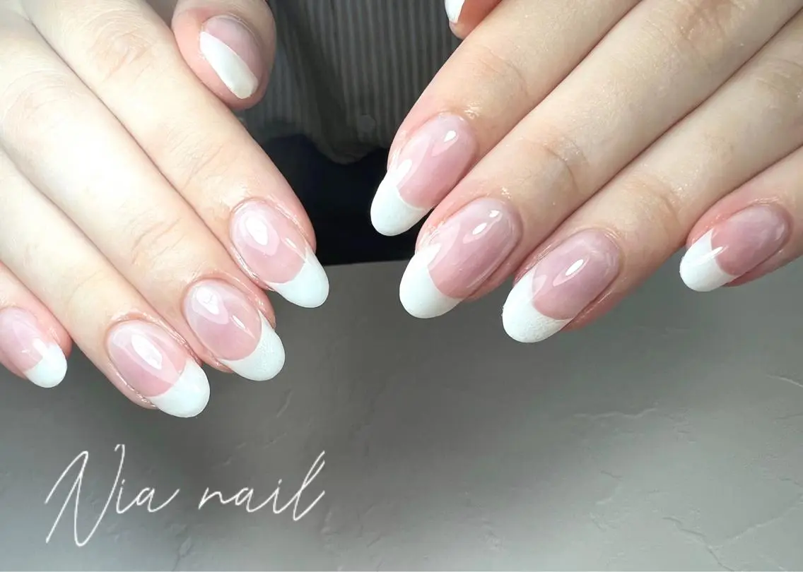 ロング ネイル フレンチネイル Nia nail Fukuharaのネイルデザイン