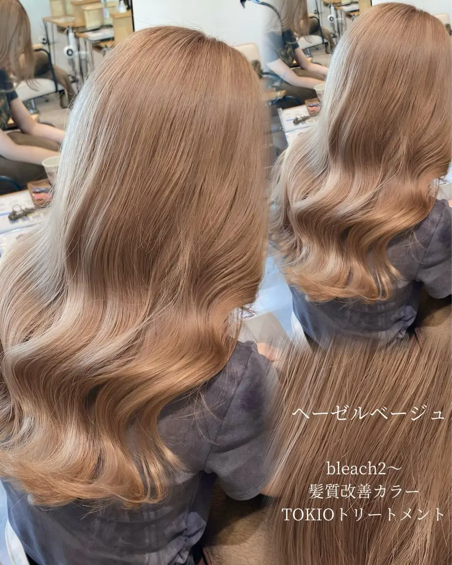 ロング カラー ベージュカラー ブリーチ ケアブリーチ デザインカラー ダブルカラー ヘアカラー 肌に馴染むハイトーン /ミルクティーカラーのヘアスタイル