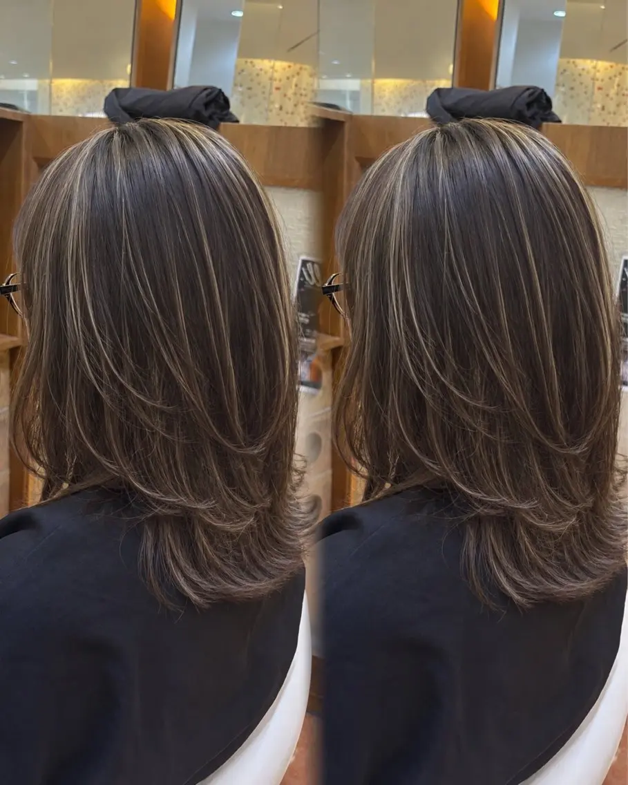 ミディアム ハイライト ヘアカラー 海外レイヤー🇺🇸 ハイライト/SAKUのヘアスタイル