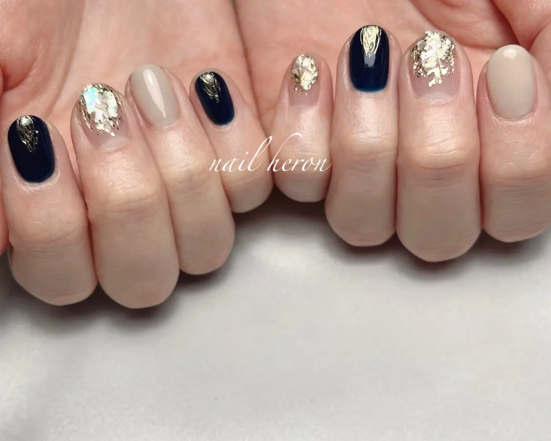 ネイル ネイビー ハンドネイル saki_ nail heronのネイルデザイン