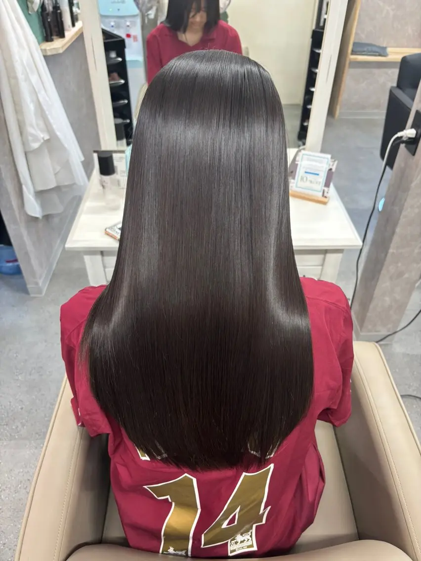 ロング 縮毛矯正 トリートメント かがみ/メンテナンス カット無料のヘアスタイル