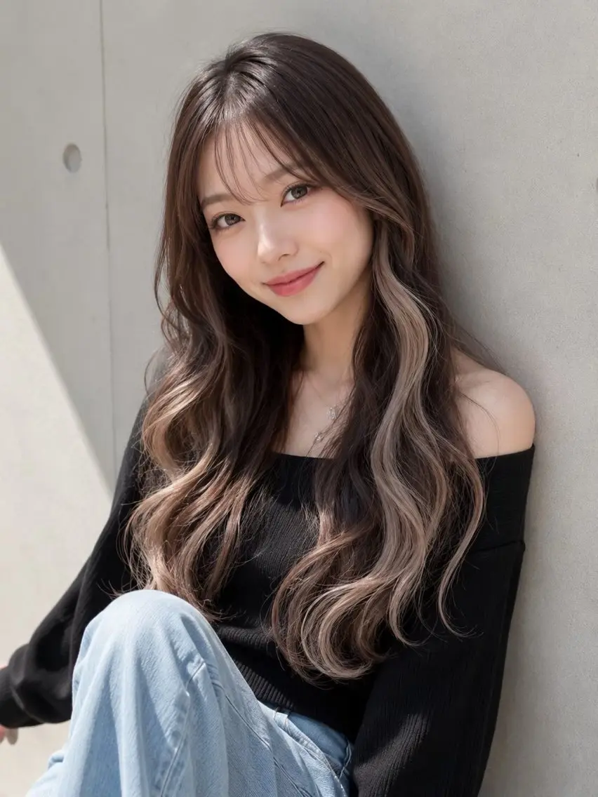 ロング カラー カット ヘアカラー 宇梶 千愛のヘアスタイル
