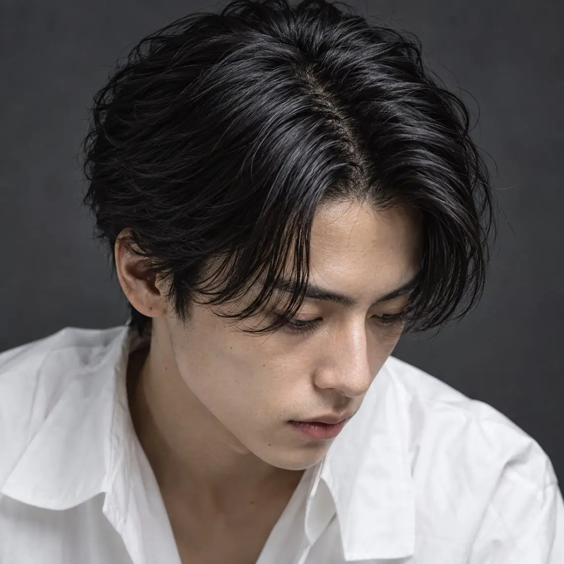 ミディアム パーマ メンズ カット パーマ センターパート支持率 No.1【心斎橋】のヘアスタイル