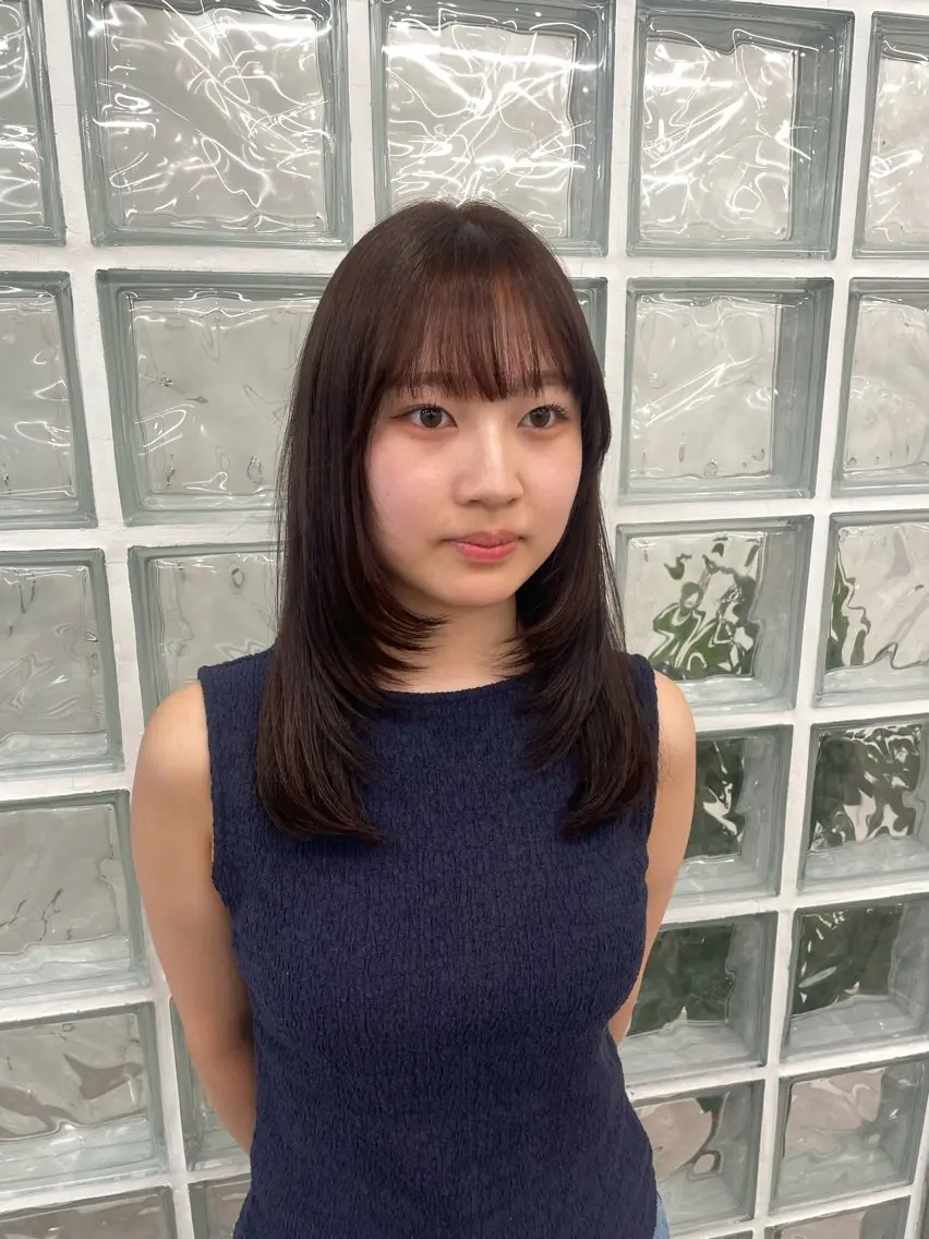 セミロング カット ブリーチなしダブル ブリーチカラー優海のヘアスタイル