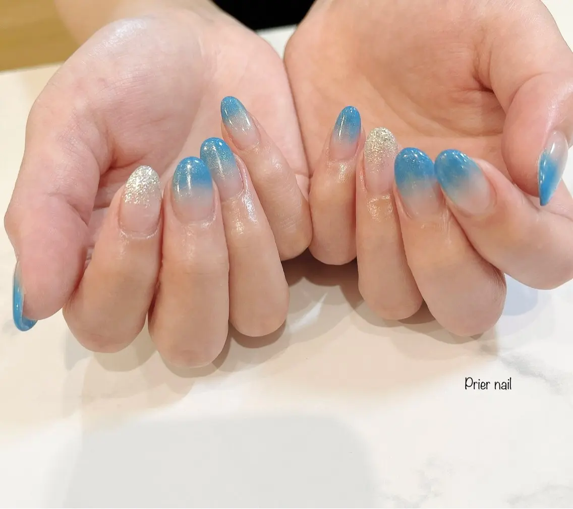 ネイル ブルー キラキラネイル Prier nailのネイルデザイン