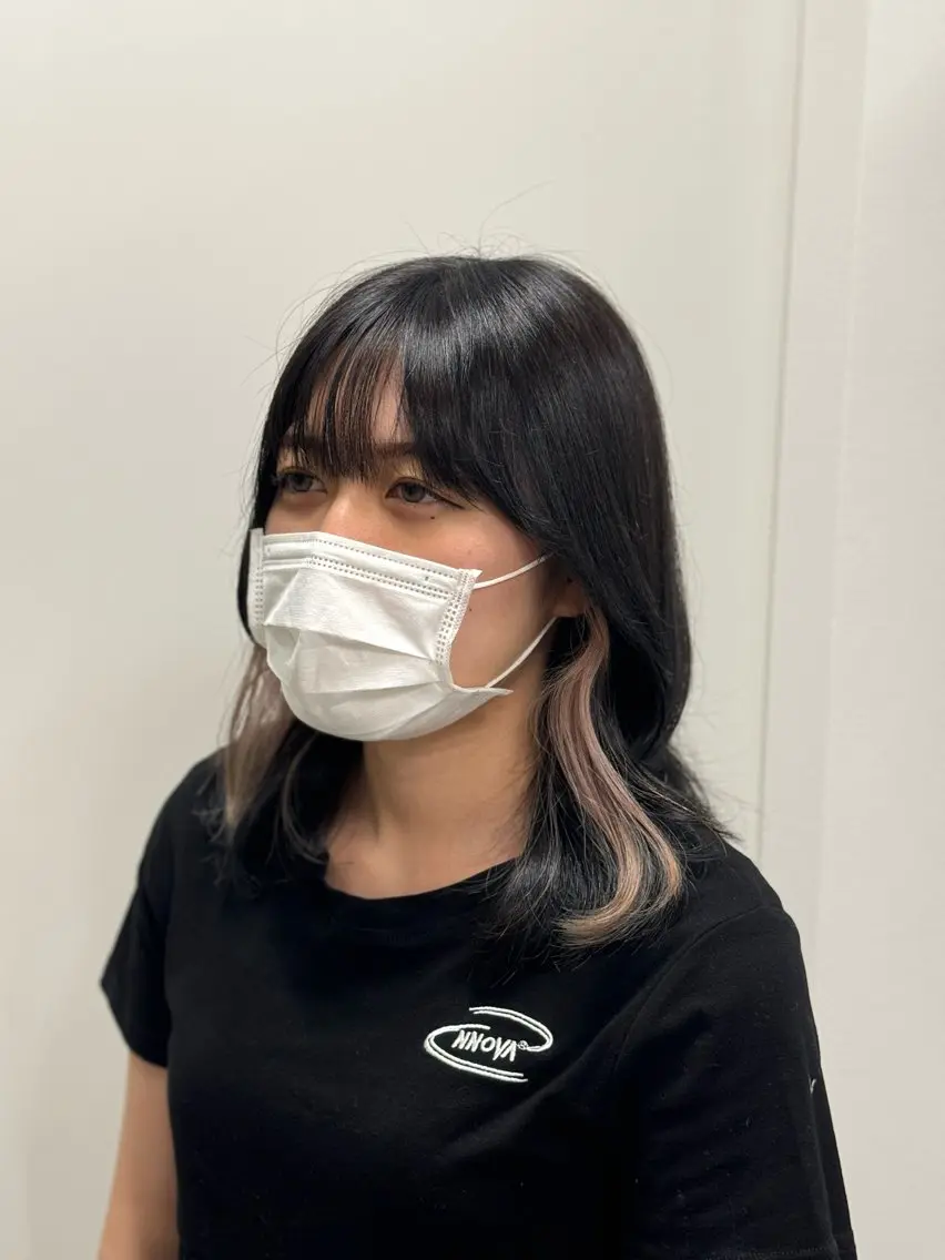 ロング カラー パーマ ヘアアレンジ メンズ キッズ メンズ韓国風 黒髪 ブルーカラー ブルーブラック ブラウンカラー 髪質改善Ⅰ透明感 艶カラーⅠたつやのヘアスタイル