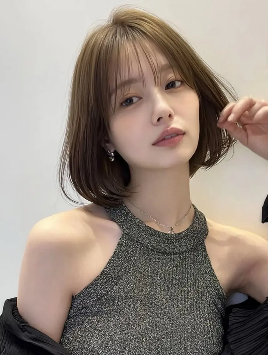 ミディアム ボブ 髪質改善 韓国風ヘア レイヤーカット 縮毛矯正 カット ヘアカラー ヘッドスパ 髪質改善/顔まわり minami🍀✩.のヘアスタイル