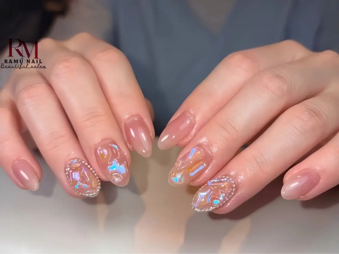 ネイル キラキラネイル マグネットネイル ミラーネイル ピンク 夏ネイル ハンドネイル RAMU Nail 恵比寿店のネイルデザイン