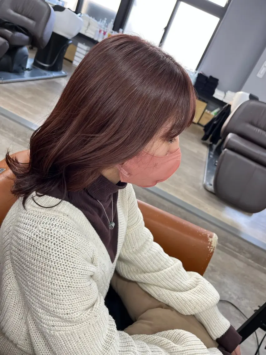 ミディアム カラー ヘアアレンジ ブラウンカラー ピンクカラー ピンクブラウン ヘアカラー トリートメント (産休中)磯野 風香 ReCharme新保のヘアスタイル