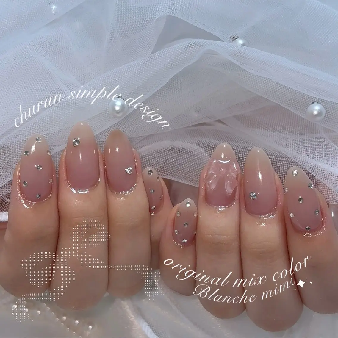 ネイル リボン ハンドネイル Blanche mimi.u_aのネイルデザイン