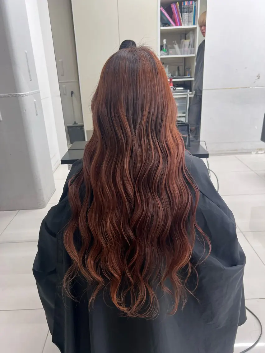 ロング オレンジブラウン kayo吉祥寺カラー モデル募集中✨のヘアスタイル