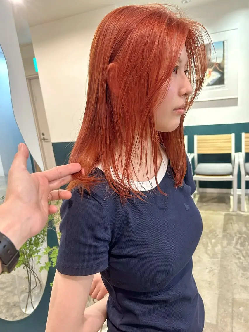 ミディアム カラー ブリーチ オレンジ カット ヘアカラー カラーリスト菅野 竜矢🌈のヘアスタイル