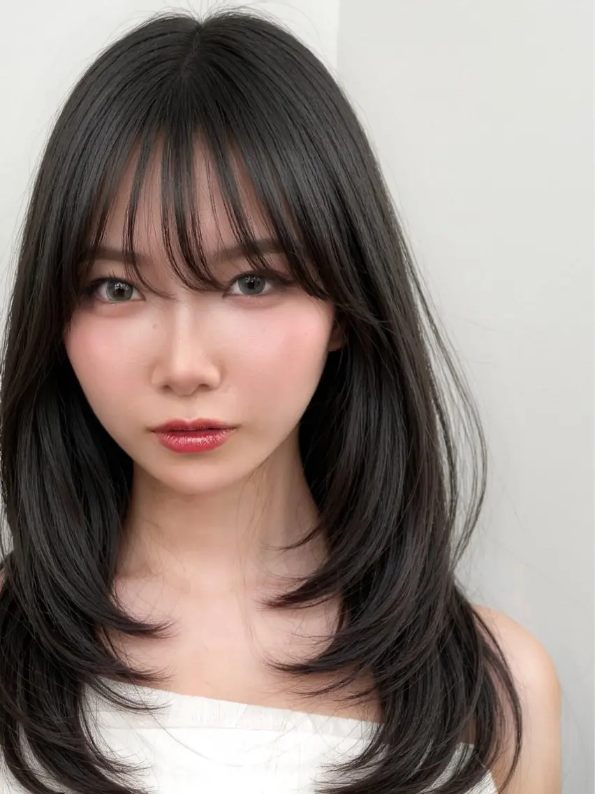 セミロング 韓国風ヘア レイヤーカット 失敗しない顔まわり× 小顔補正レイヤー難波のヘアスタイル