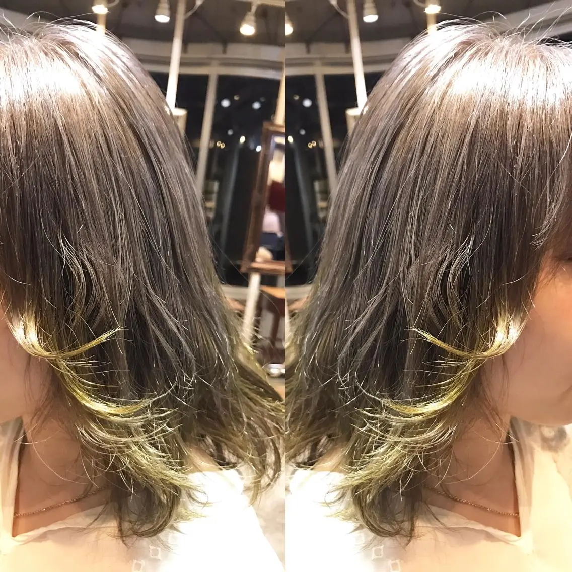 ミディアム カラー パーマ ヘアアレンジ メンズ キッズ ネイル マツエク・マツパ イエローカラー 黄色 サロンドミルク 渋谷高比良のヘアスタイル