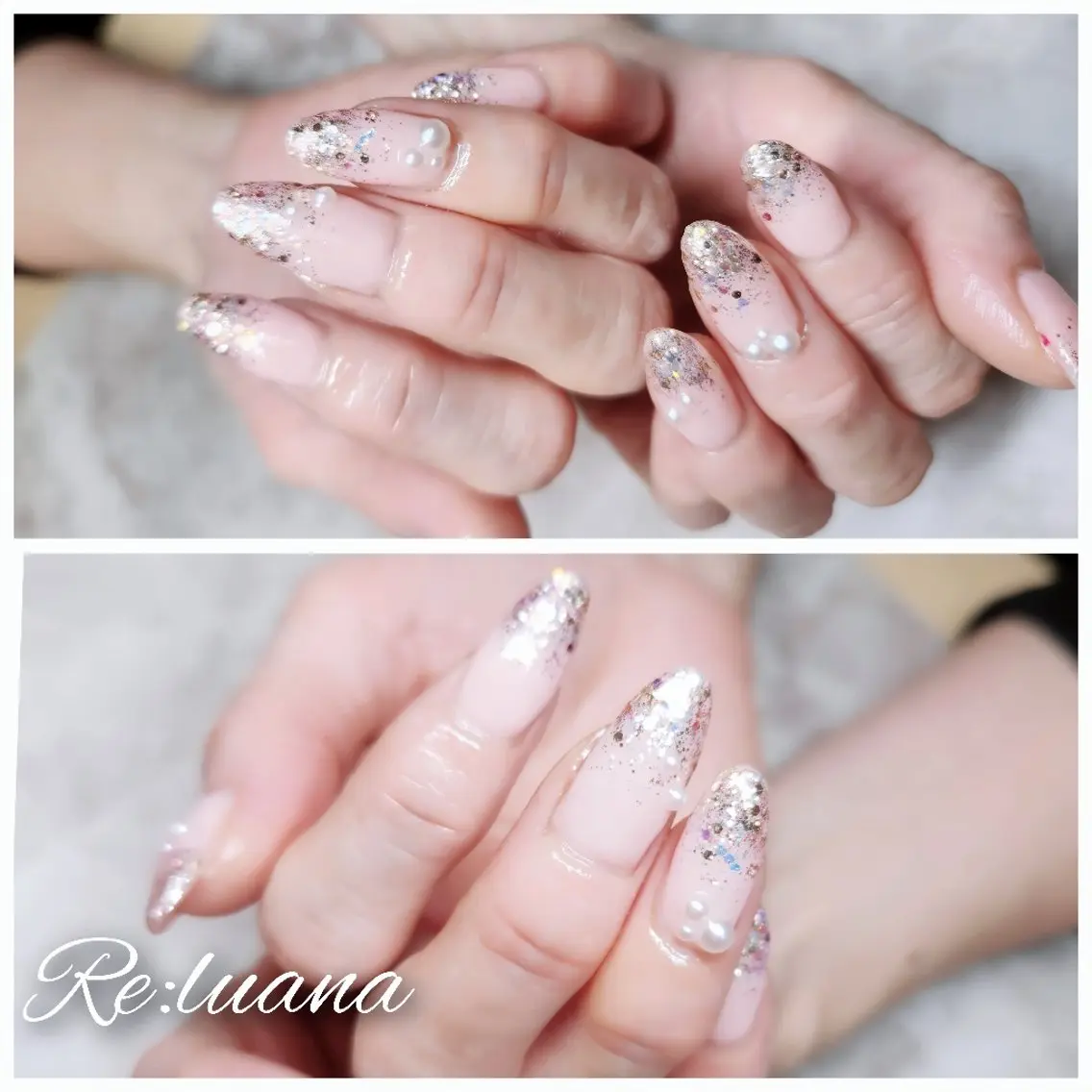 ネイル ゴールド ラメ(グリッター) ピンク Re:luana  nailのネイルデザイン