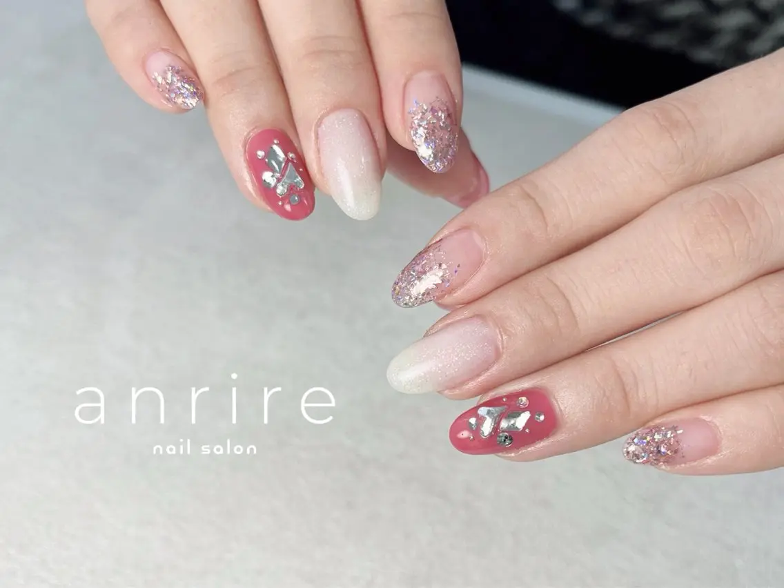 ネイル アートネイル ジェルネイル ハート キラキラネイル ラメ(グリッター) nailsalon anrireのネイルデザイン