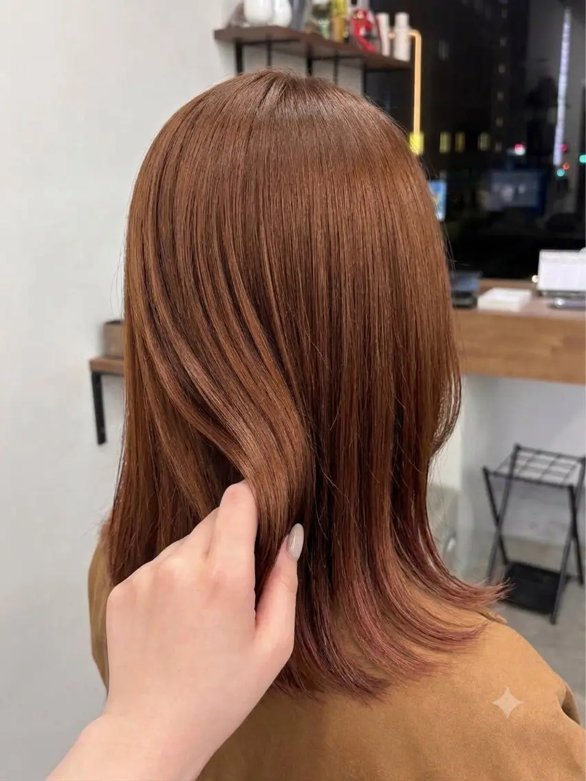 【秋色ヘアー】暖かみのあるオレンジブラウン🍊ワンカラー+ケアトリートメントの写真