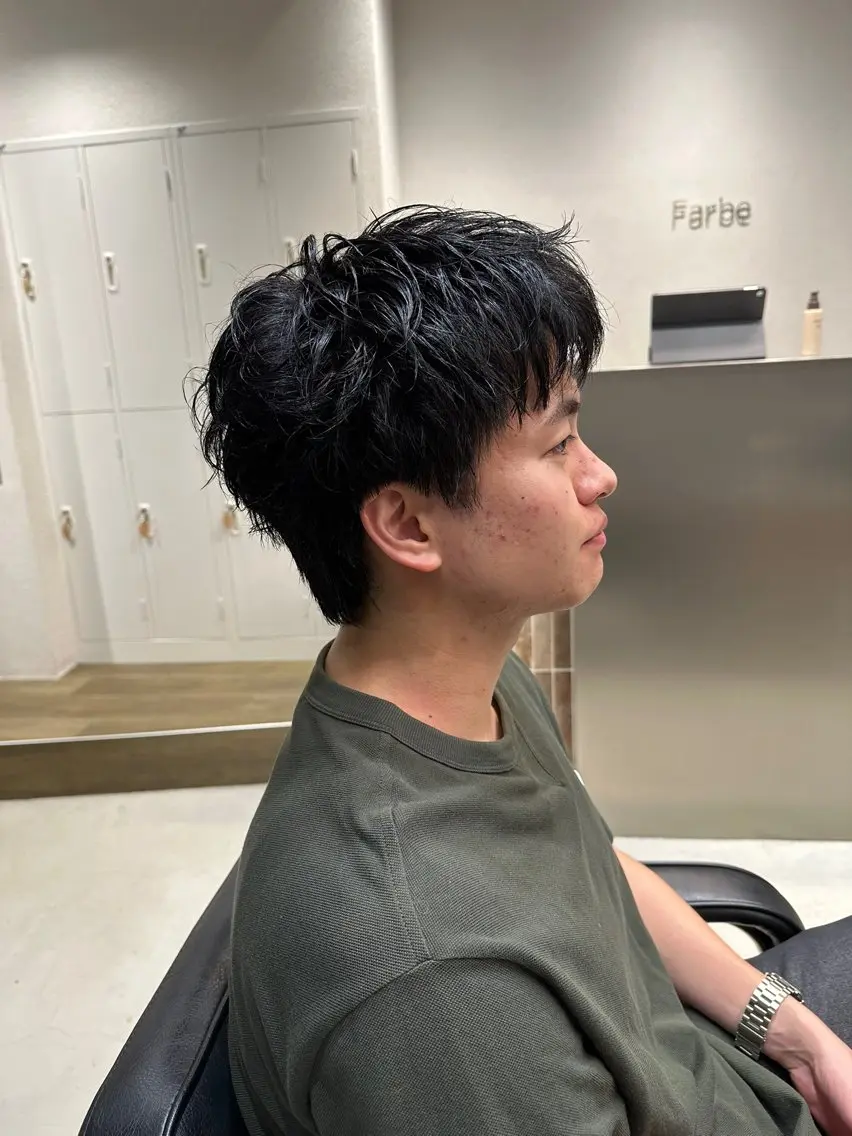 ショート パーマ メンズ メンズパーマ ショートヘア カット パーマ トリートメント ヘアセット 横浜/メンズ特化/ Farbe/田中颯斗のヘアスタイル
