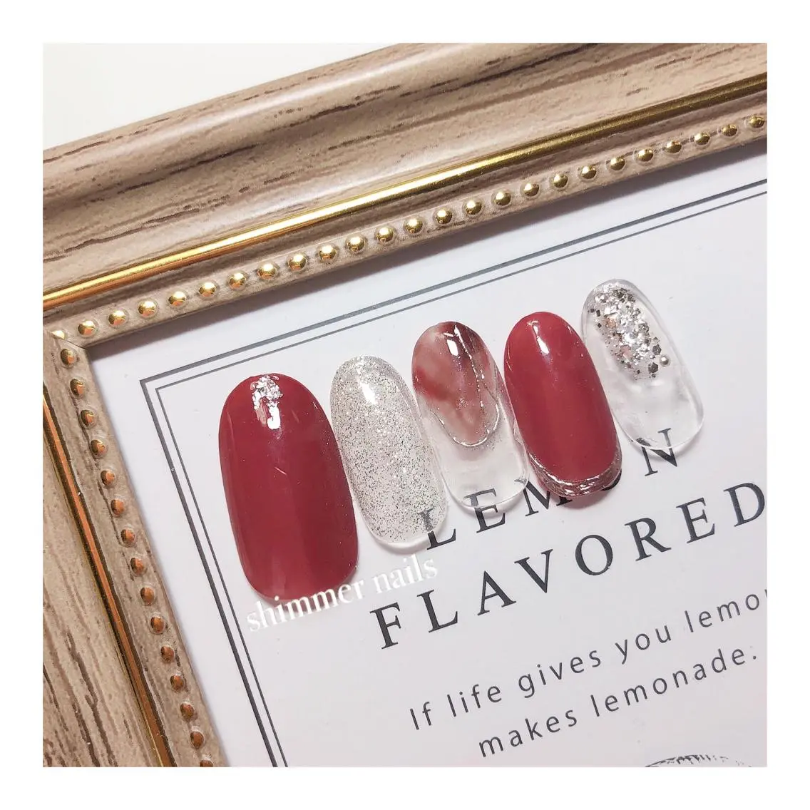 ネイル 赤色 shimmer nailsのネイルデザイン
