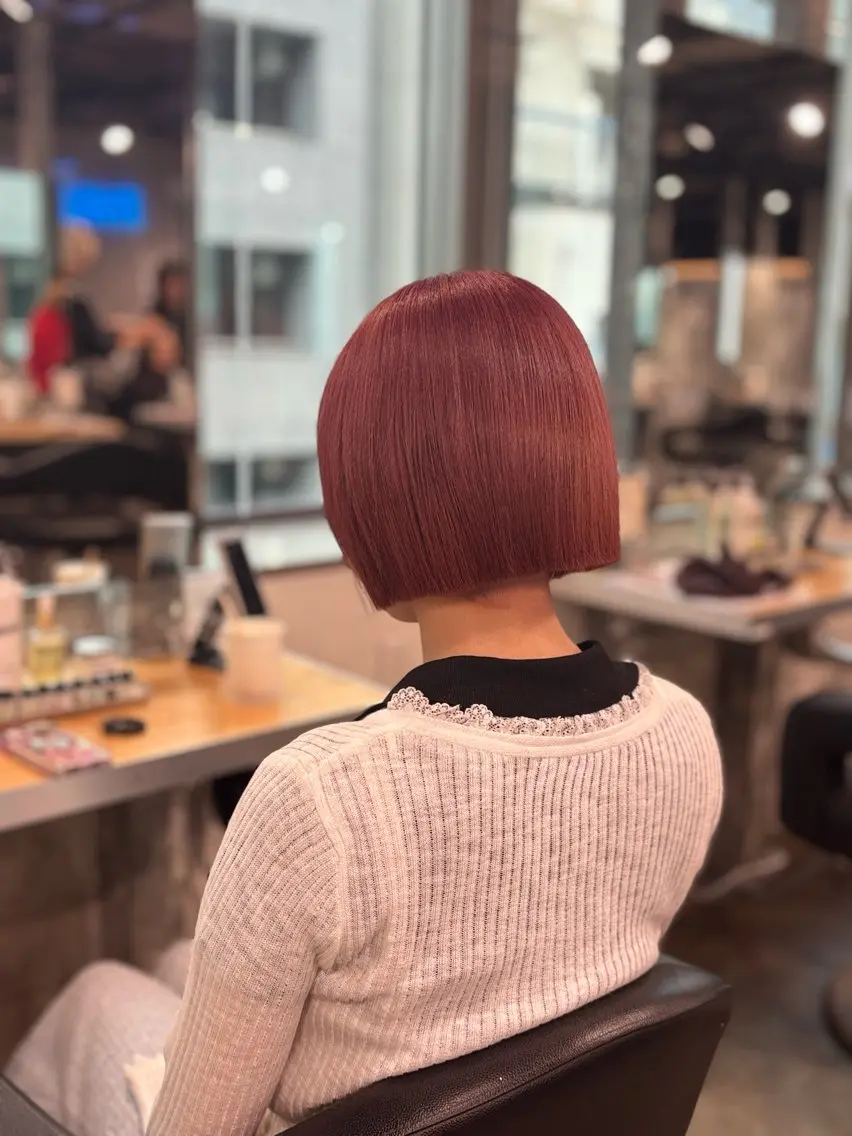 カラー 菜々美 暖色×ハイト ーン×ボブ🎀のヘアスタイル