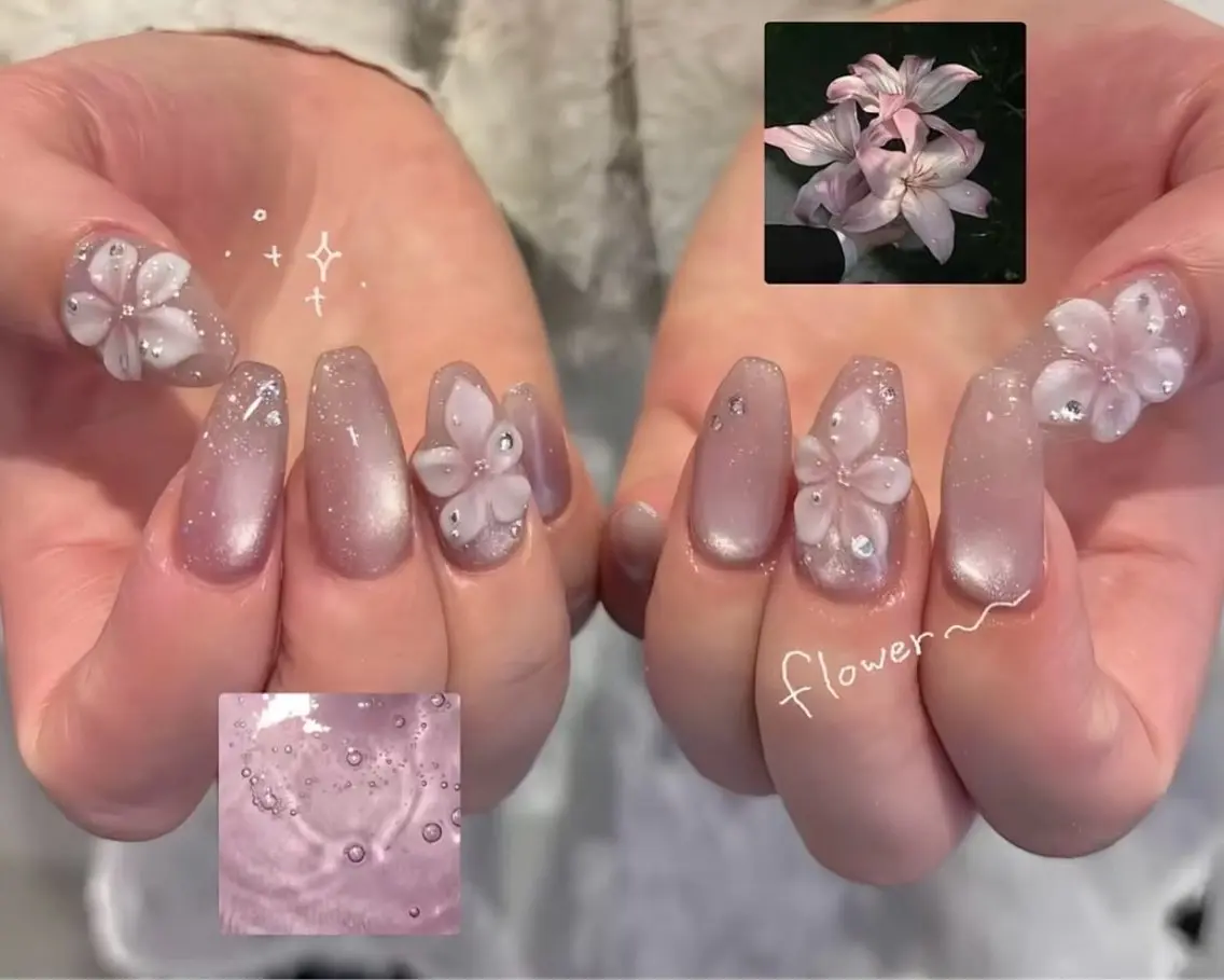 ネイル ガーリー ハート 韓国ネイル ニュアンスネイル リボン ハンドネイル Sora nail 長さ出し専門店のネイルデザイン