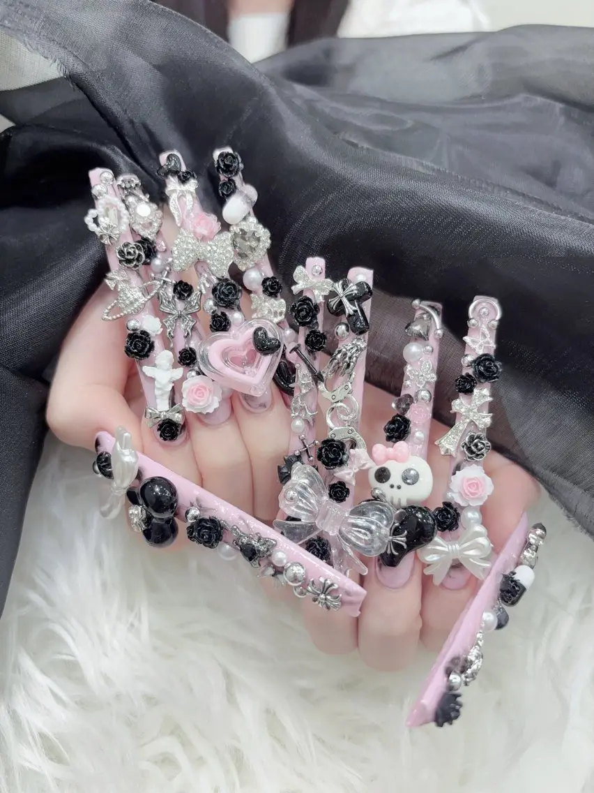 ネイル 成人式 大理石ネイル(マーブル) リボン 夏ネイル ネイルチップ ハンドネイル MoMoA Nail ネイル長さ出し専門店のネイルデザイン