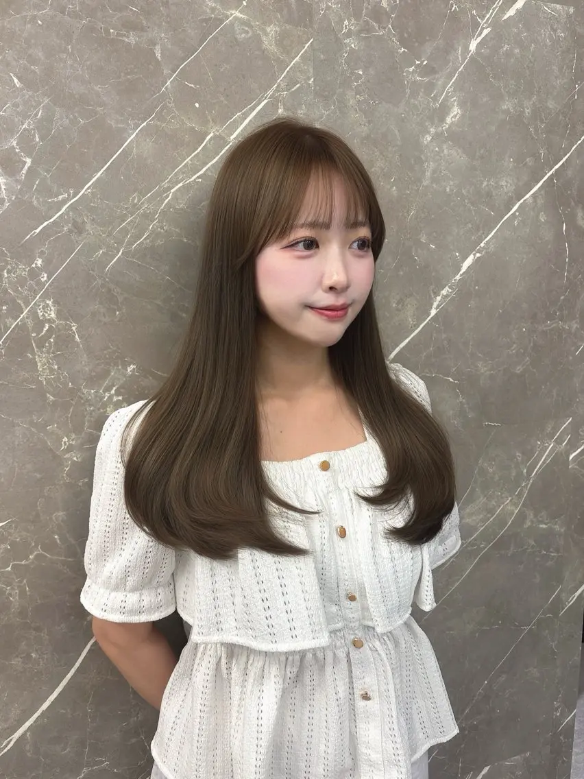 ロング カラー カット ヘアカラー ninaアイドル前髪 ×透明感🎀のヘアスタイル
